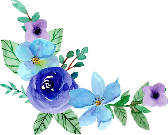 Watercolor blue purple flower arrangement