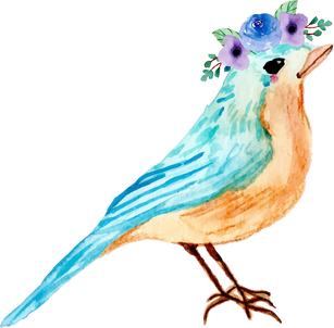 Watercolor blue bird and flower